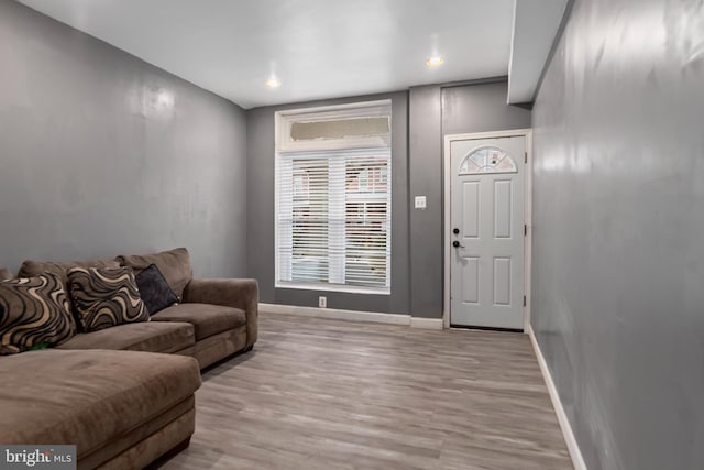 living room with light hardwood / wood-style flooring