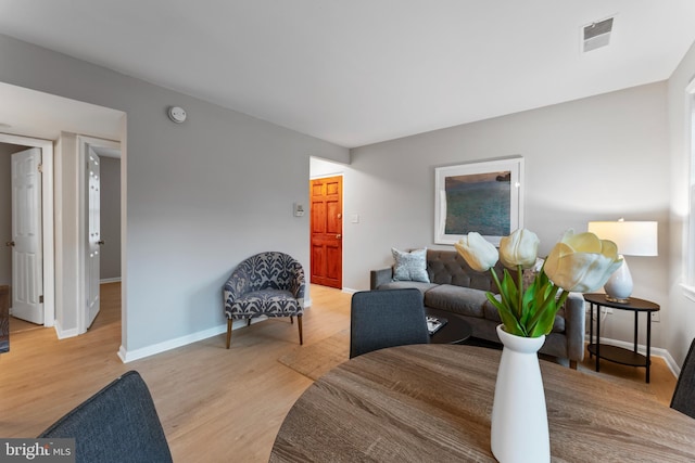 living room with light hardwood / wood-style flooring