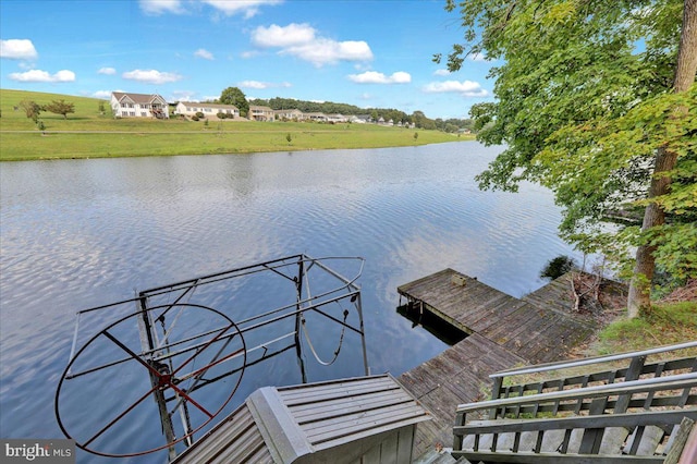 dock area with a water view