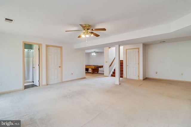 unfurnished room featuring carpet flooring and ceiling fan