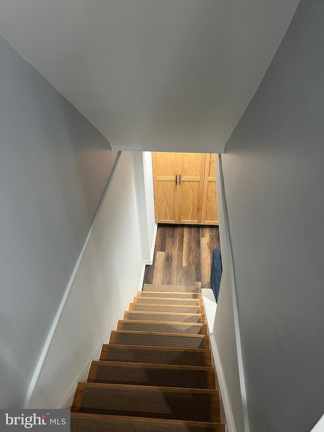 stairway featuring hardwood / wood-style floors