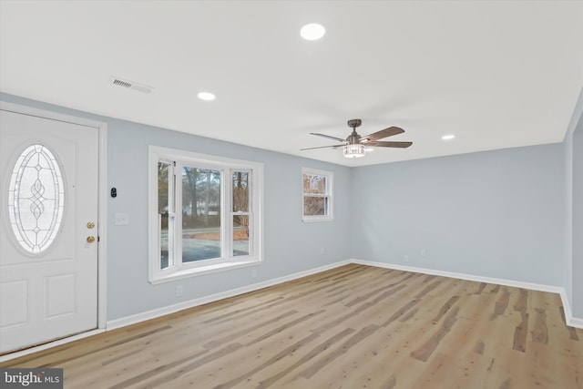 1356 College Rd, Dover, DE 19904 - entryway featuring baseboards, a ceiling fan, light wood-type flooring, and recessed lighting