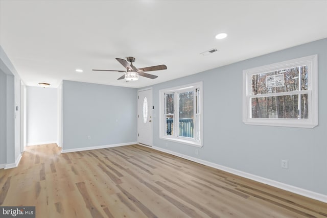 1356 College Rd, Dover, DE 19904 - spare room featuring baseboards, ceiling fan, light wood-style flooring, and recessed lighting