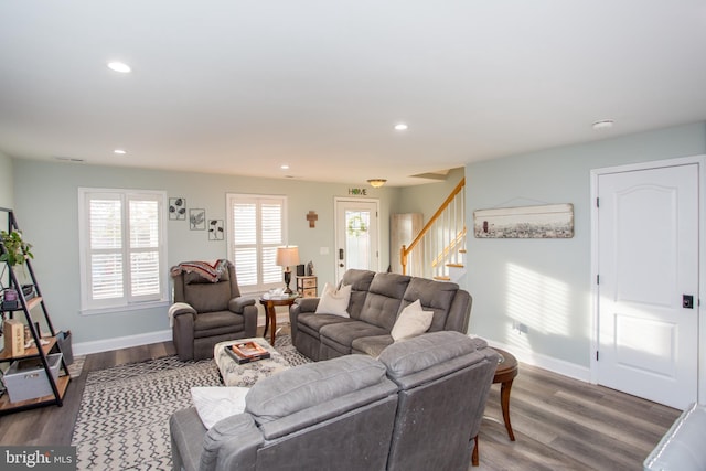 living room with hardwood / wood-style flooring