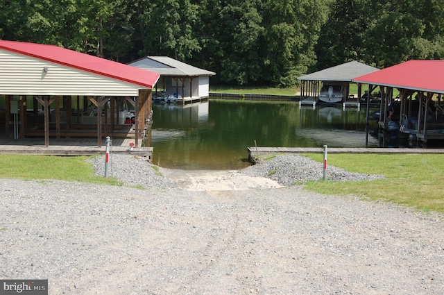 dock area with a water view