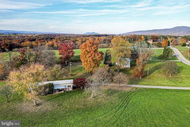 bird's eye view with a mountain view