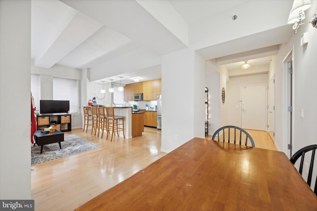 dining area with light hardwood / wood-style floors