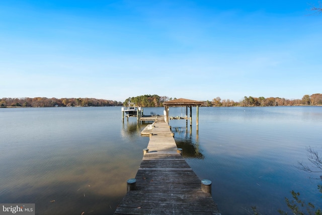 view of dock with a water view