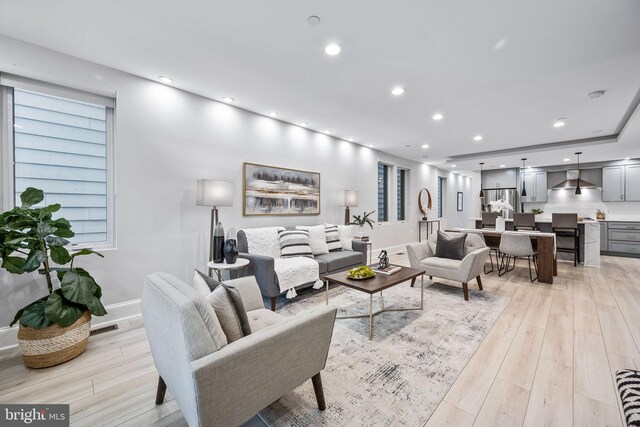 living room with light hardwood / wood-style floors