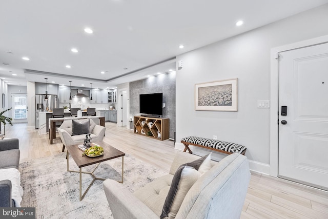 living room with light wood-type flooring