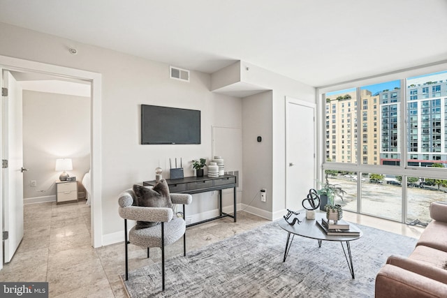 living room with expansive windows