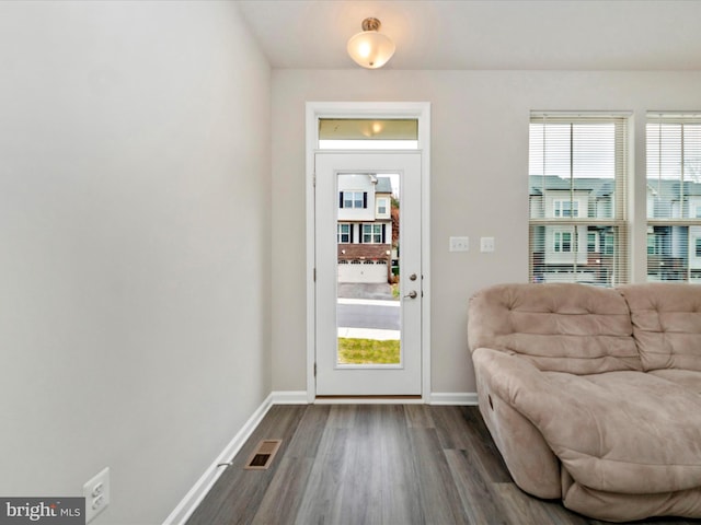 doorway to outside with dark wood-type flooring