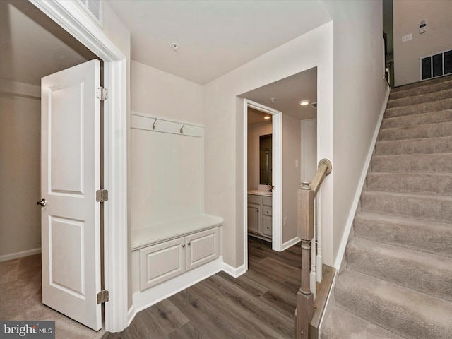 mudroom featuring dark hardwood / wood-style floors