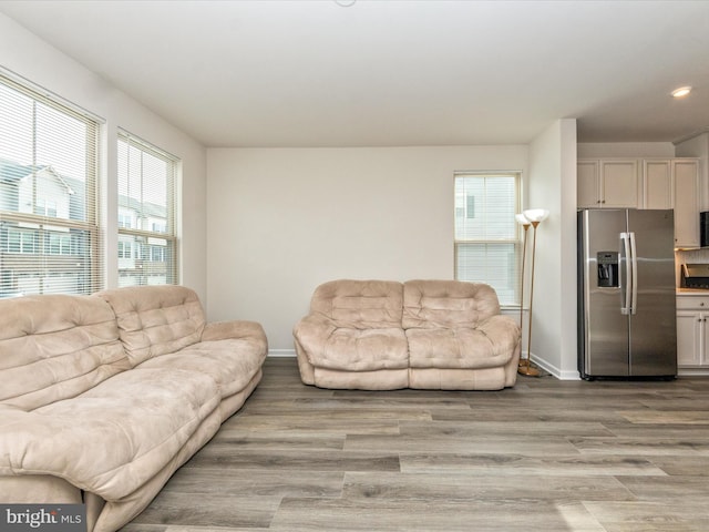 living room featuring light hardwood / wood-style flooring and a healthy amount of sunlight