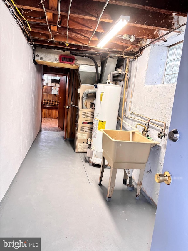 basement featuring water heater