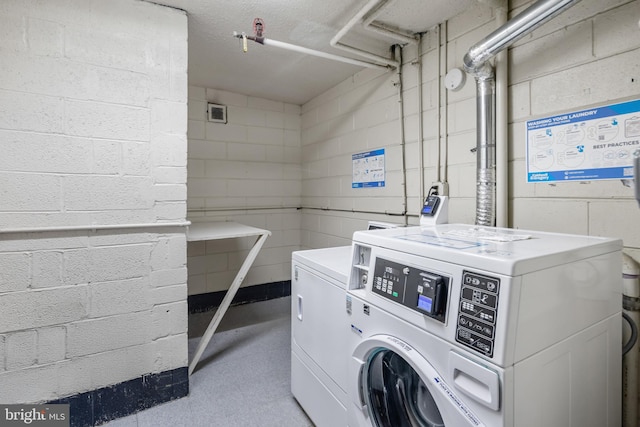 clothes washing area featuring washer and dryer