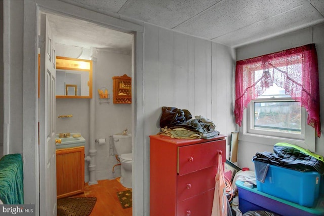 bathroom featuring wood-type flooring, toilet, and sink