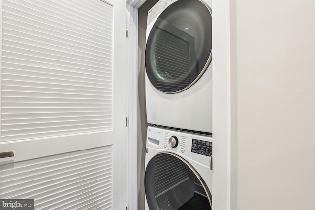 6832 General Davis NW, Washington, DC 20012 - washroom featuring estacked washer and dryer