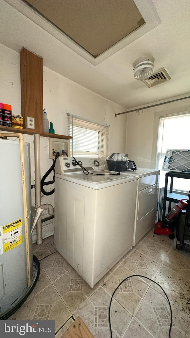 washroom featuring separate washer and dryer and water heater