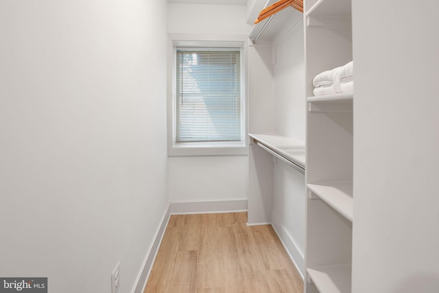 walk in closet featuring light hardwood / wood-style flooring