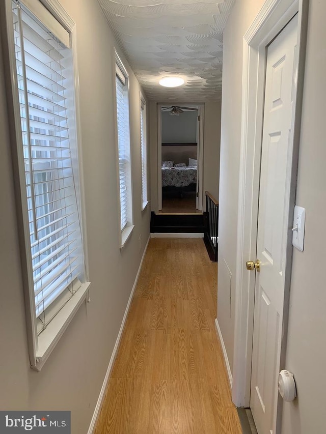 hall with light hardwood / wood-style floors