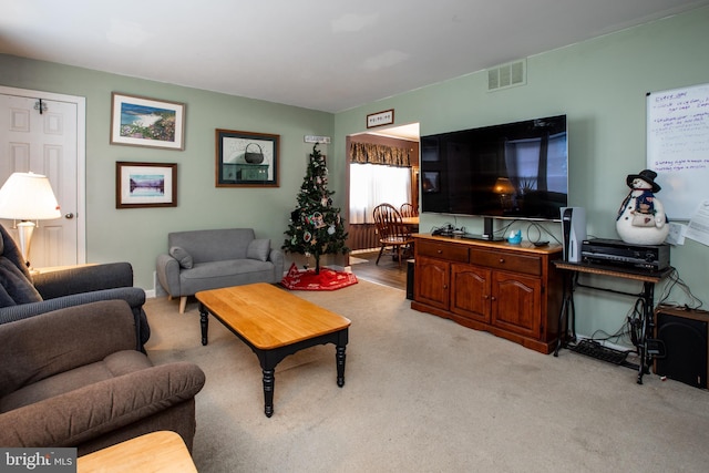 living room with light carpet