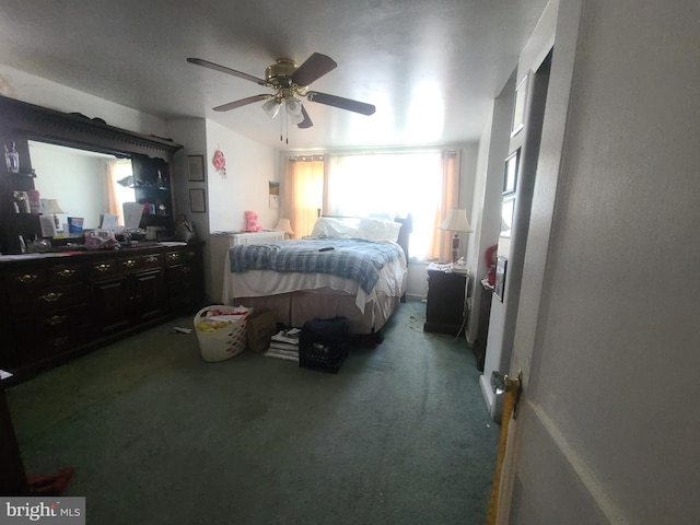 bedroom with carpet floors and ceiling fan