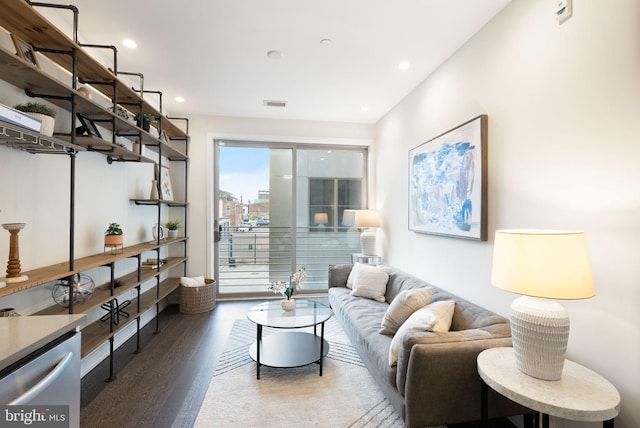 living room with hardwood / wood-style flooring