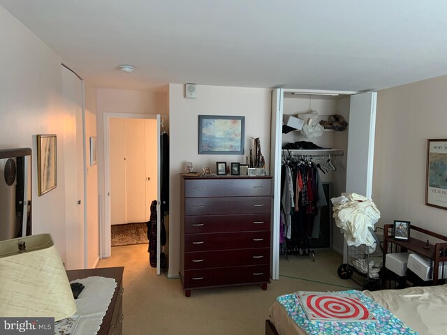 carpeted bedroom with a closet