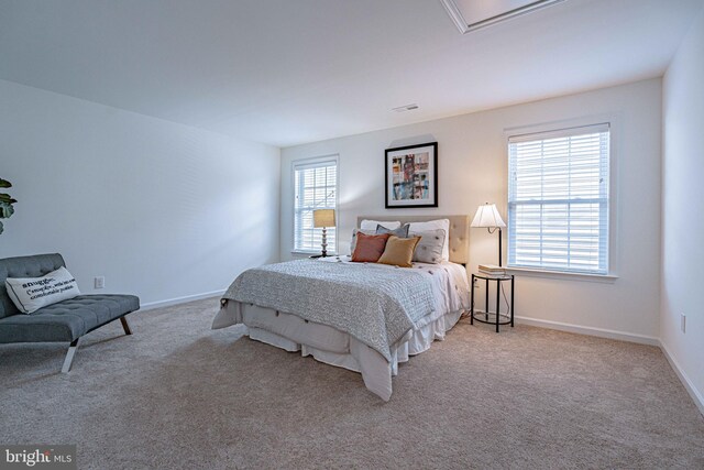 carpeted bedroom with multiple windows