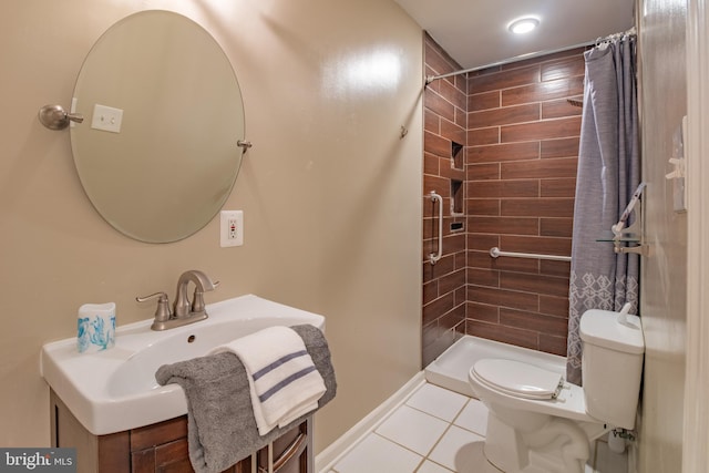 bathroom featuring tile patterned floors, toilet, and walk in shower