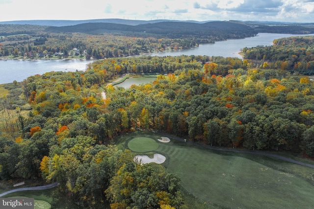 aerial view with a water and mountain view