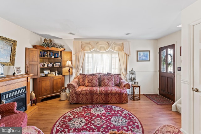 living room featuring light wood-type flooring