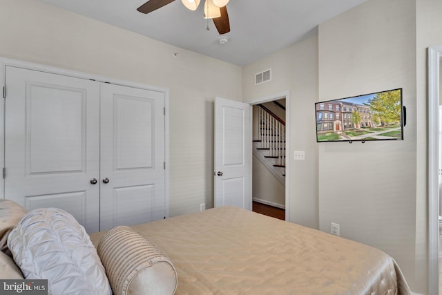 bedroom with a closet and ceiling fan