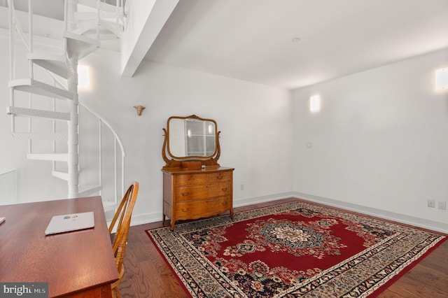 office area with dark hardwood / wood-style flooring