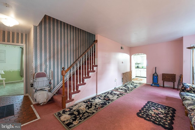 living room with carpet floors