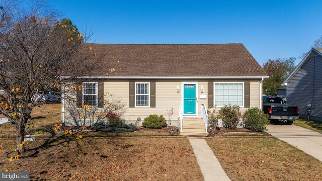 bungalow-style house featuring a front lawn