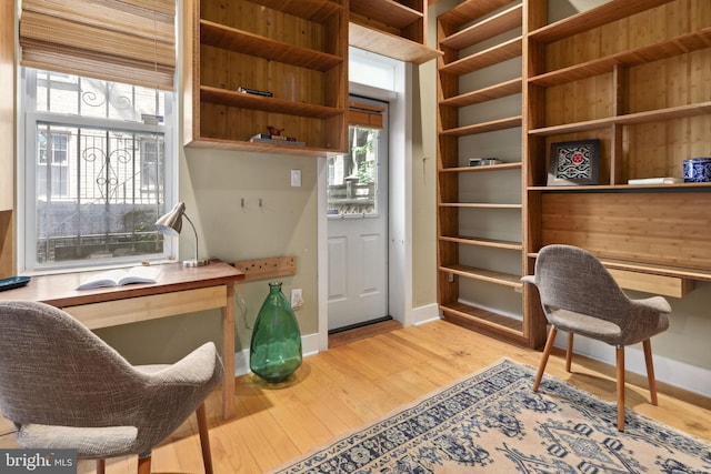 home office with light wood-type flooring