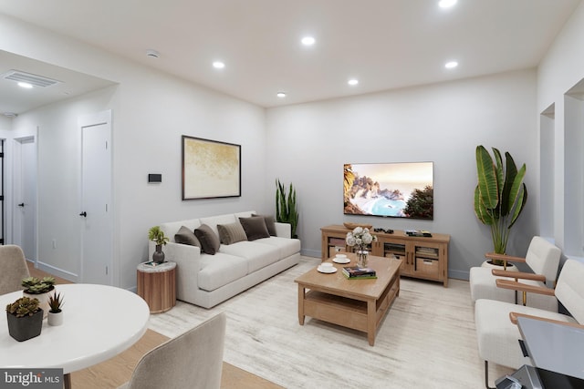 living room featuring light wood-type flooring