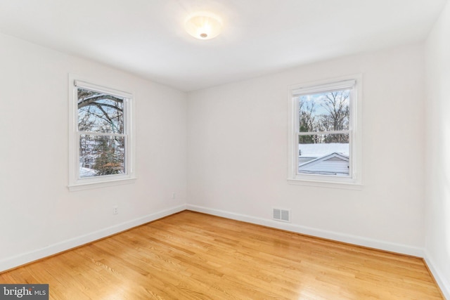 spare room with light wood-type flooring and a wealth of natural light