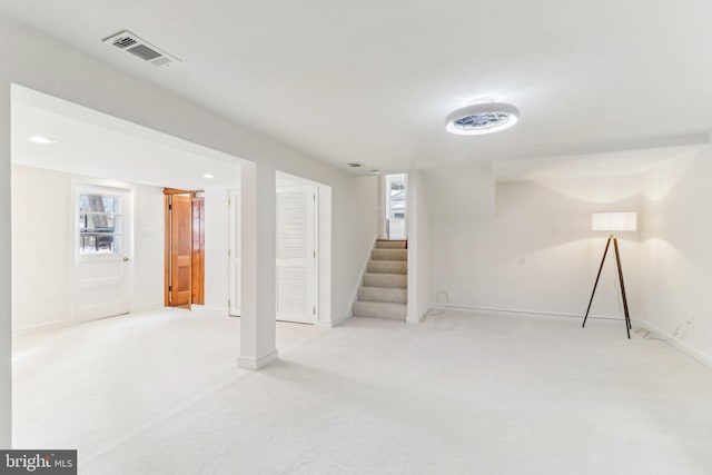 basement with light carpet