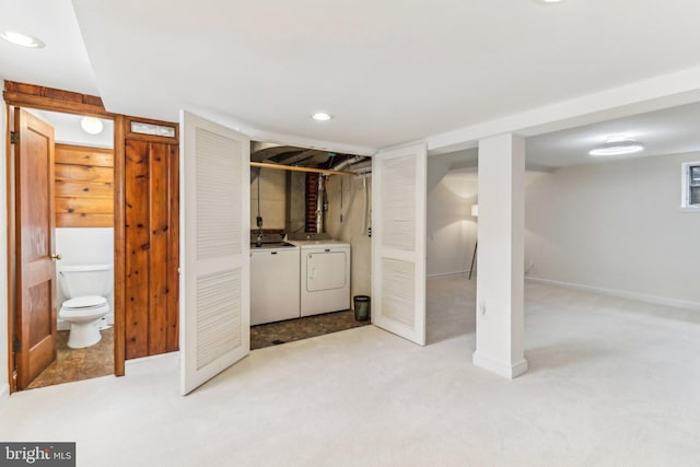 basement with carpet and separate washer and dryer