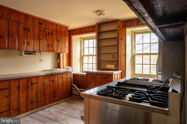 kitchen with stove and light wood-type flooring