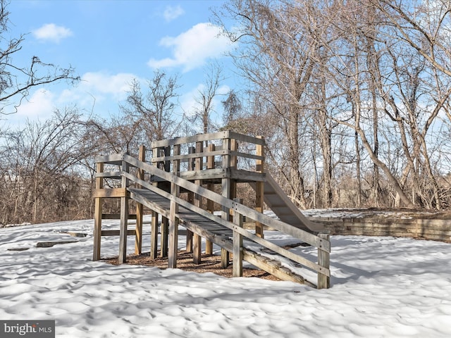 view of snow covered playground