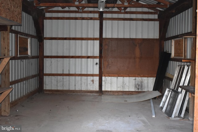 garage with metal wall