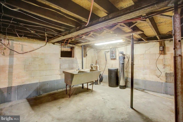 unfinished basement featuring a sink