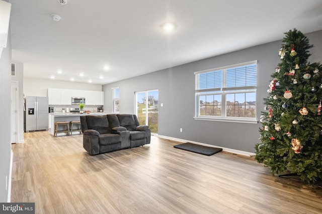 living room featuring light wood-type flooring