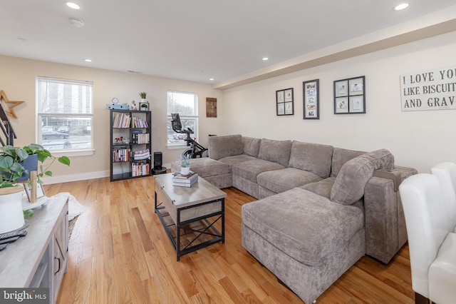 living room with light hardwood / wood-style flooring and plenty of natural light