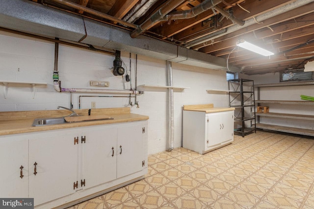 basement with fridge and sink