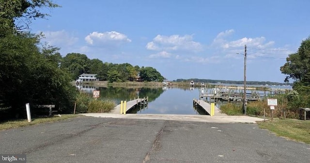 dock area featuring a water view